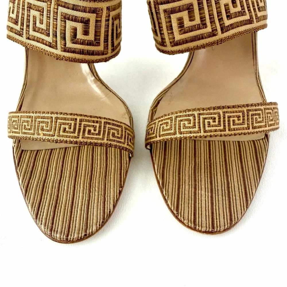 MANOLO BLAHNIK | Y2K Woven Greek Key Mule Heels Brown EU 39 Italy